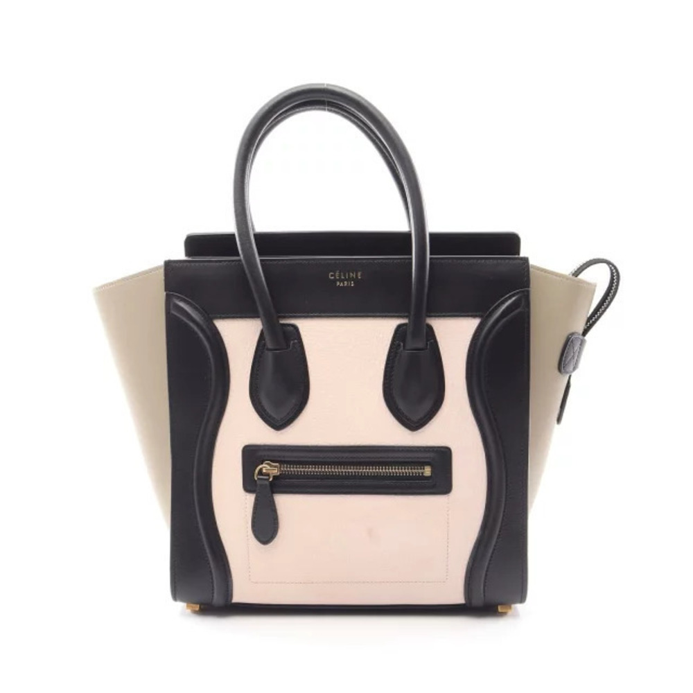 Celine Luggage Tote Shopper Tote Bag Leather Black Pink Beige Cream